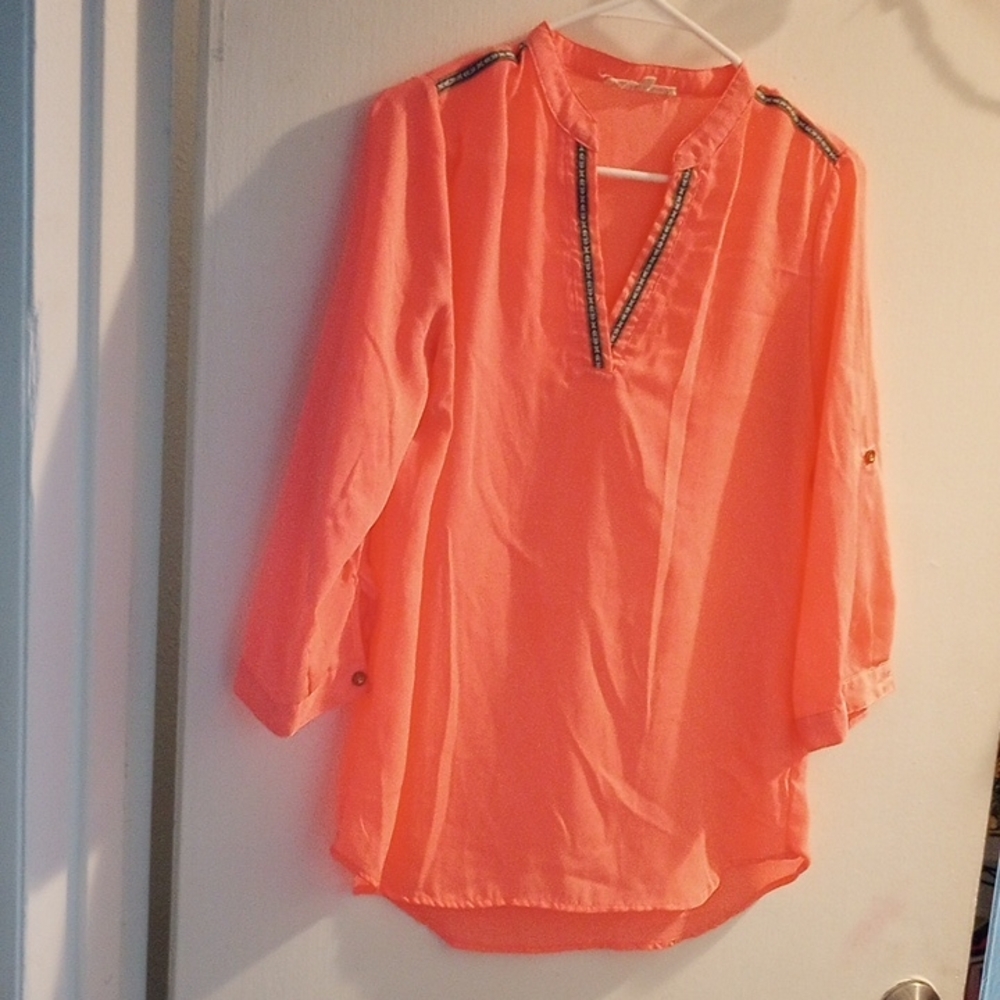 Wishful Park Coral Blouse with Beaded Accents